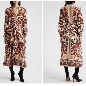 Farm Rio Tie Front Long Sleeve Toucans Scarf Cream Maxi
Shirtdress